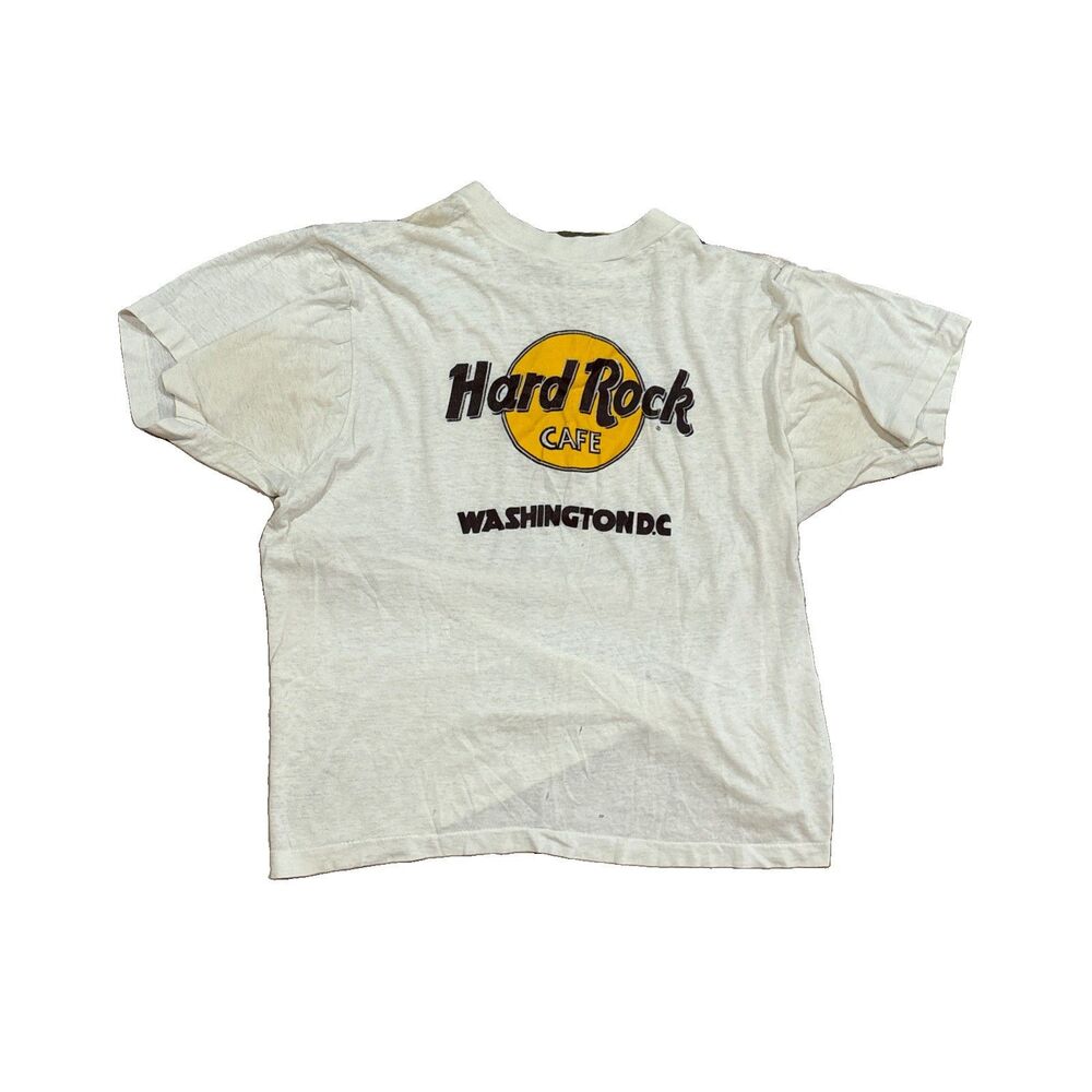 90s VINTAGE HARD ROCK CAFE T-SHIRT white Washington DC US SINGLE STITCH RARE S